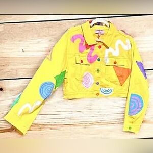 Size Large…….Special Yellow Artie Painted Colorful Jacket.  New…..Zig Zag